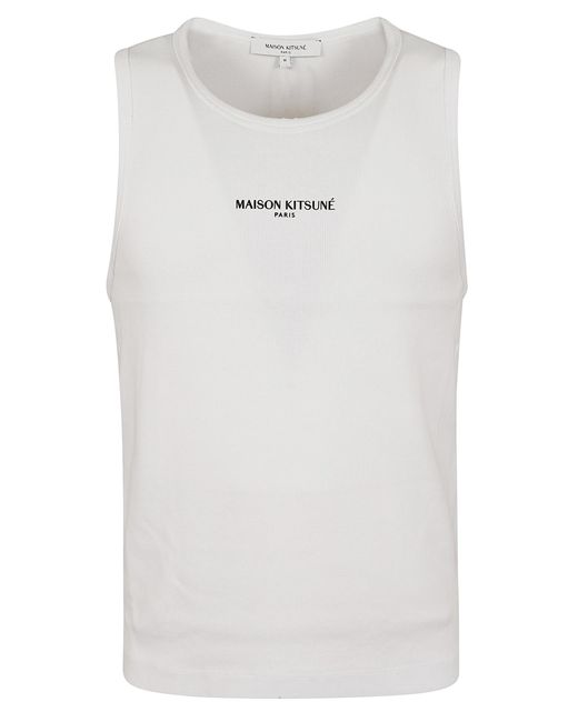 Maison Kitsuné White Maison Kitsuné Paris Ribbed Tank Top Organic Cotton for men