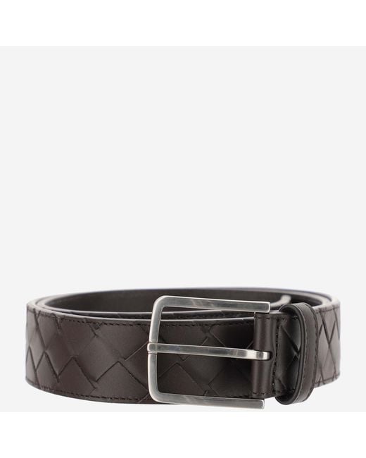 Bottega Veneta White Leather Belt Intreccio Calfskin for men