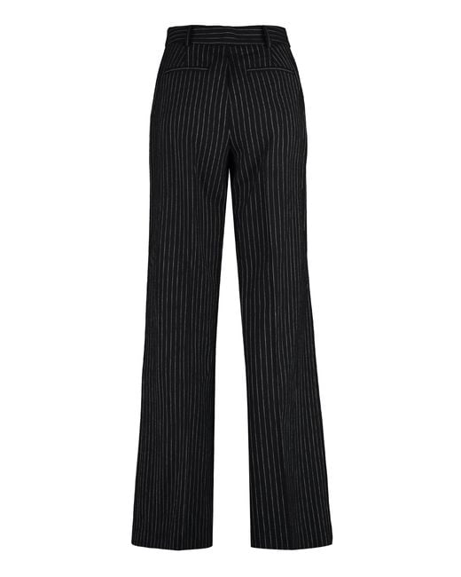 MICHAEL Michael Kors Black Wool Blend Pin-Striped Trousers Wide-Leg