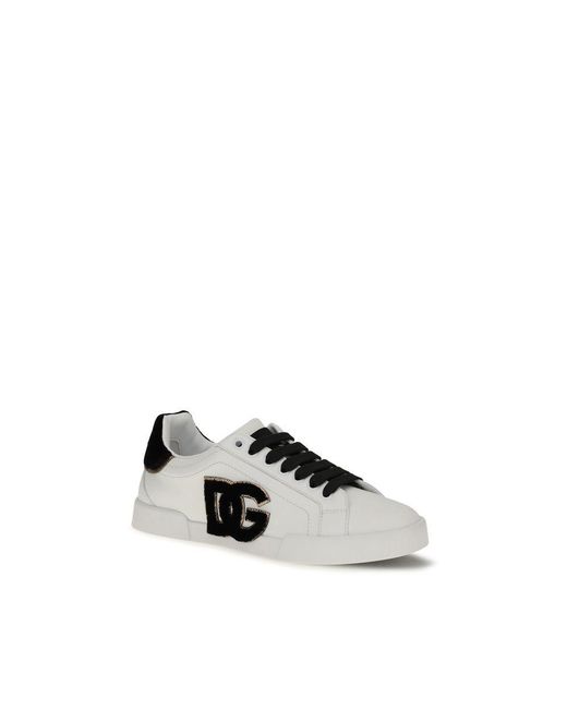 Dolce & Gabbana White Calf Leather Bos Taurus Low Top Sneakers