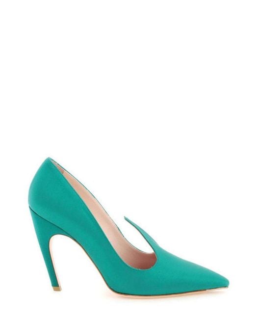 Roger Vivier Green Pointed Toe Slip-On Pumps