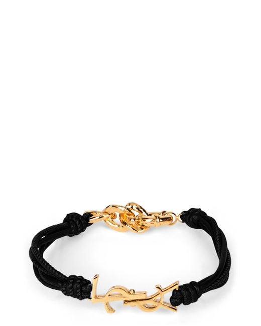Saint Laurent Black Leather Bracelet With Logo Bracelets