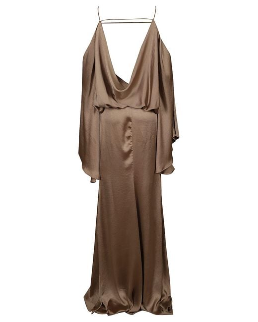 Blumarine Brown Loose Fit V-Neck Long Dress