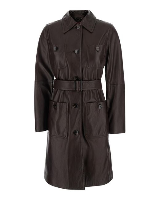 Max Mara Black Single-Breasted Jacket Amaca Leather Lamb Coat