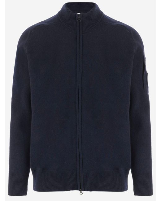 C P Company Blue Knit Zip Sweater Wool-Blend for men