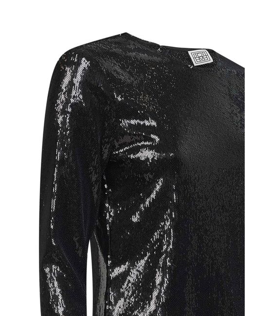 Totême Black Sequin Long-Sleeved Top Polyester Knitwear
