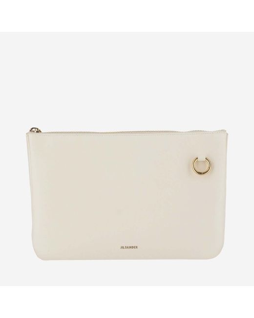 Jil Sander Natural Leather Shoulder Bag With Logo Sheep Satchels & Cross Body