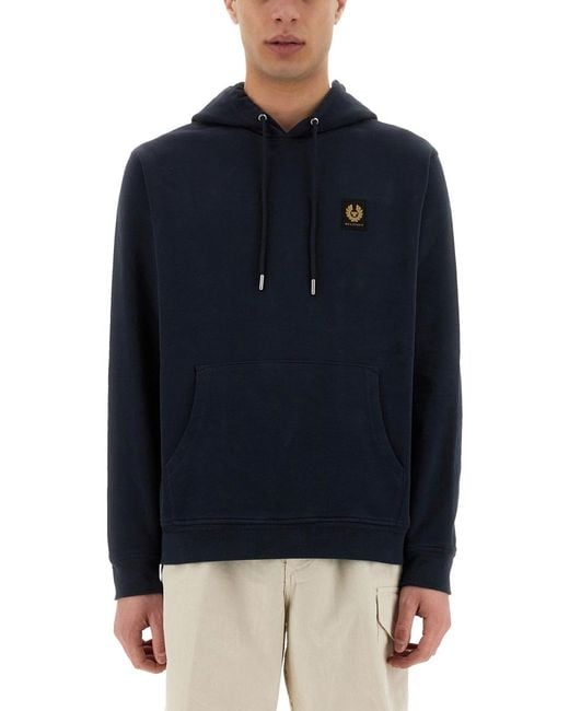 Belstaff Blue Hooded Sweatshirt Cotton Sweatshirts for men