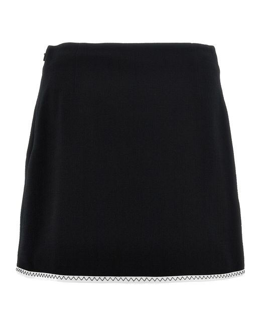 Moschino Black Heart-Button Crepe Skirt With Grosgrain Detail