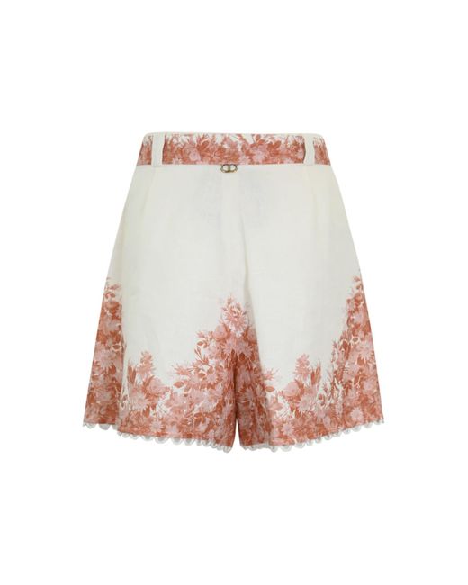Twin Set Pink Linen Shorts With Floral Print