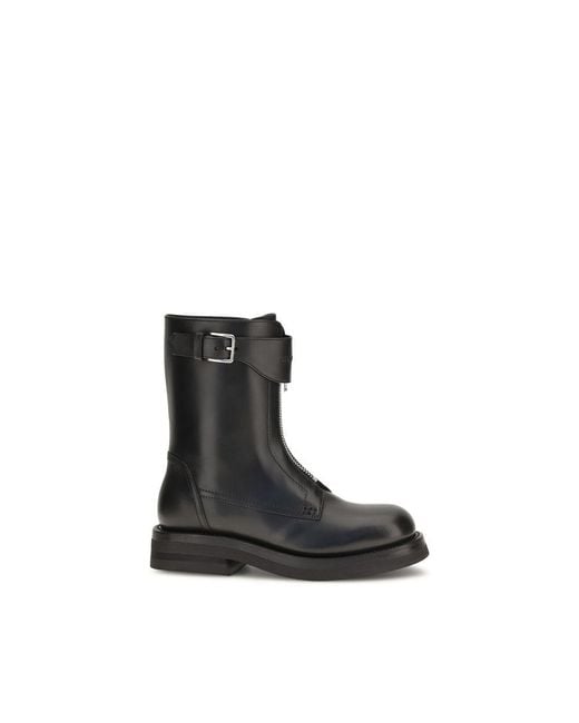 McQueen Black Calf Leather Bos Taurus Lace-Up Boots