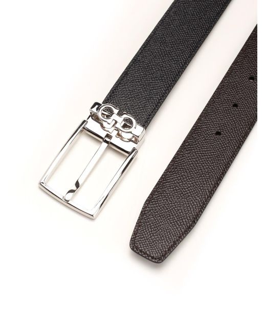 Ferragamo White Black Leather Belt for men