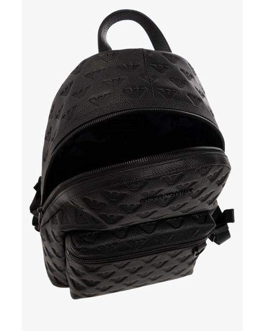 Emporio Armani Black Embossed Leather Backpack, for men