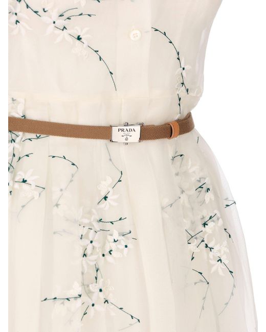 Prada White Sleeveless Belted Midi Shirt Dress
