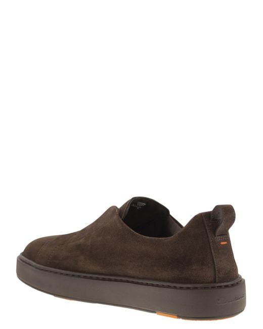 Santoni Brown Suede Slip-On Trainer for men