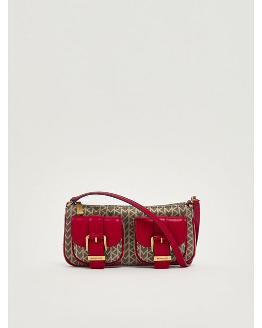 Michael Kors Red Sn Conv Pouchette Shoulder Bag