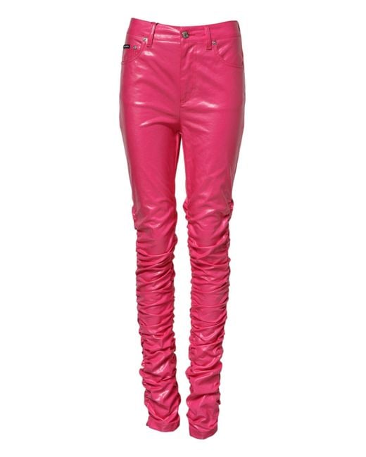 Dolce & Gabbana Pink Ruched Leather Pants