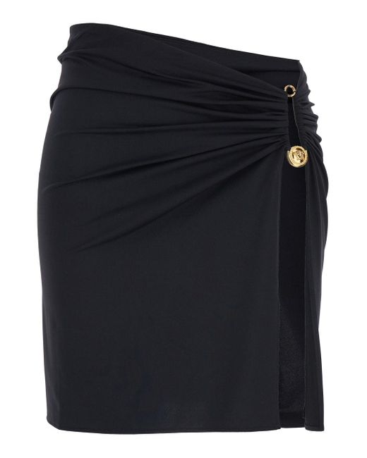 Versace Blue Skirt With Pin Detail With Logo And Side Slit