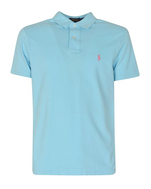 Polo Ralph Lauren Blue Pony Embroidered Short-sleeved Polo Shirt for men