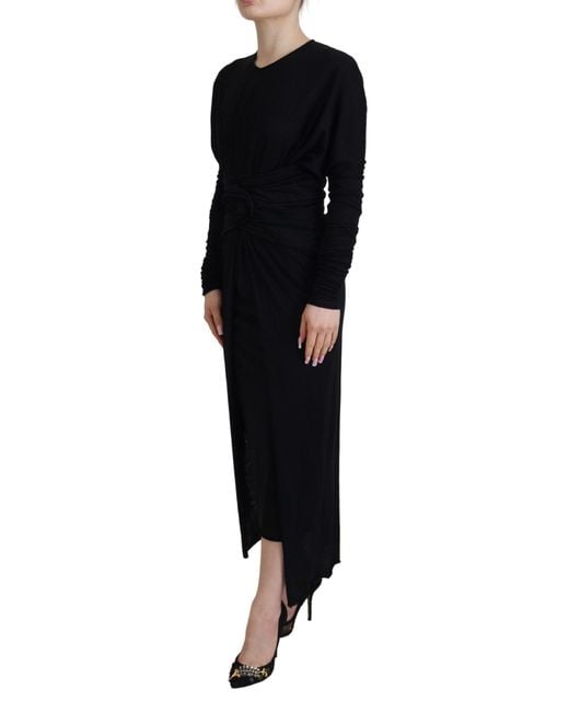 Dolce & Gabbana Black Elegant Sheath Wrap Dress With Long Sleeves