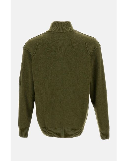 C P Company Green Polo Shirt With Lamb Wool Collar for men