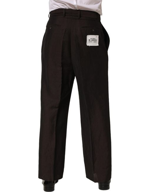 Dolce & Gabbana Black Linen Straight Dress Trouser Pants Viscose for men