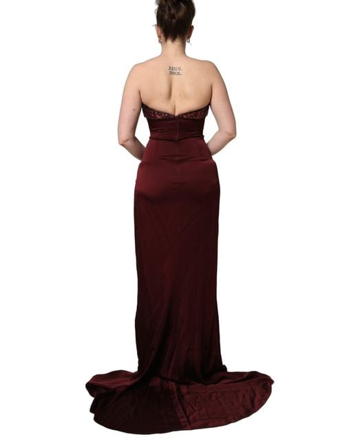 Dolce & Gabbana Red Embellished Vneck Evening Gown Dress