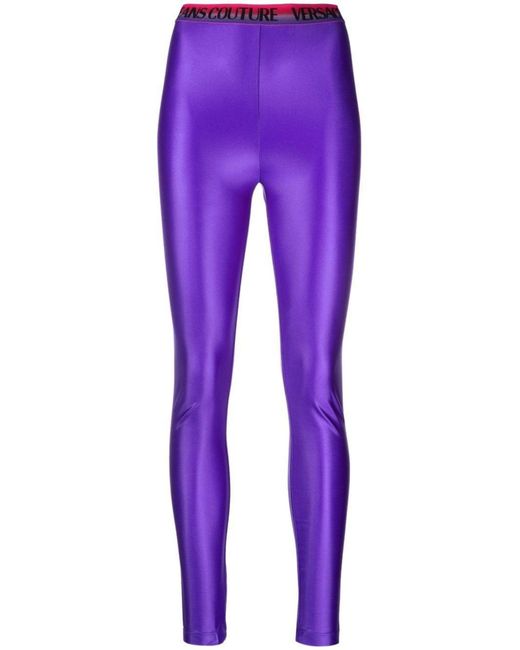 Versace Purple Logo-waistband leggings