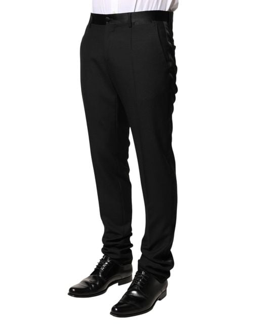 Dolce & Gabbana Black Wool Mid Waist Dress Trousers Pants Virgin Silk Polyester for men