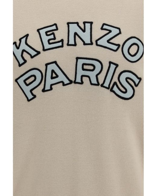 KENZO Gray Crewneck Sweater Emblem Merino Wool for men