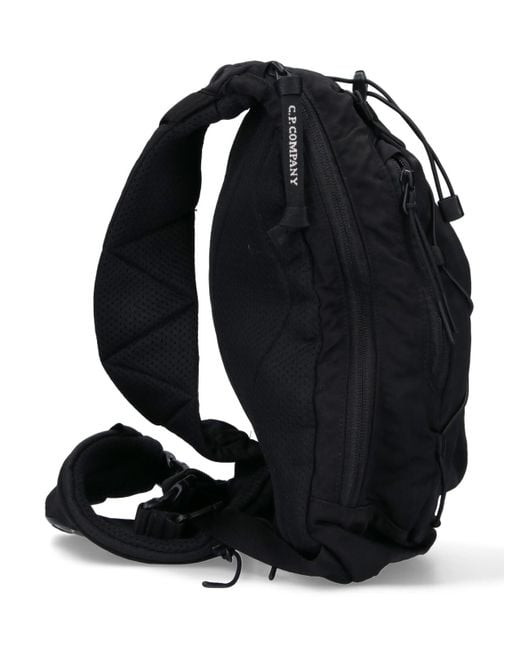C P Company Black One-Shoulder Logo Backpack for men
