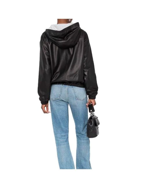 Saint Laurent Black Leather Hoodded Top