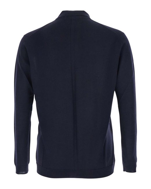 Low Brand Blue Wool Sweater With Polo Collar for men