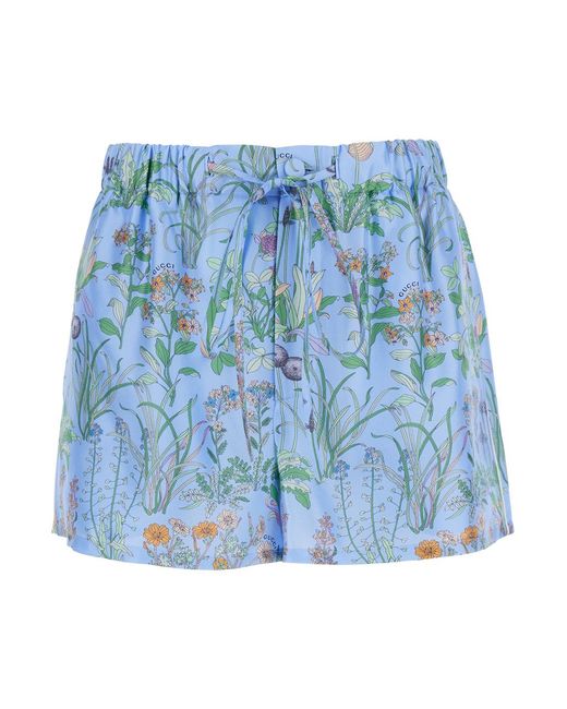 Gucci Blue Shorts Printed Silk Short