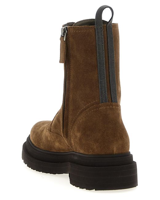 Brunello Cucinelli Brown Suede Combat Boots Monile