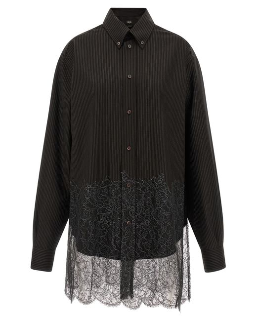 Fendi Black Wool And Lace Shirt for men