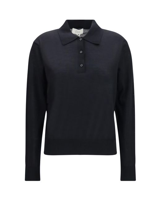 Loulou de Saison Blue Miles Long-Sleeve Fine-Knit Polo Kashmir/Capra Hircus T-Shirts