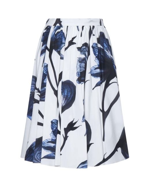 Alexander McQueen Floral Print Cotton Skirt in Blue - Save 27% | Lyst UK