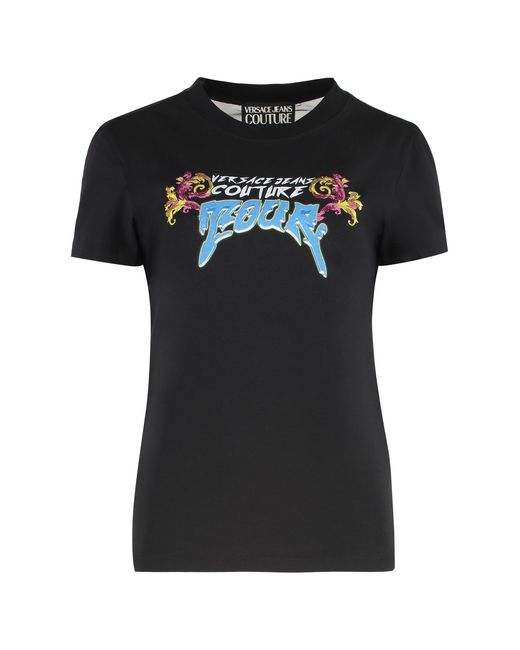 Versace Jeans Couture Black Sequin Logo T-Shirt Main: Cotton T-Shirts & Jerseys