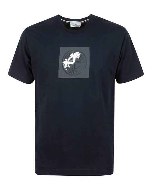 Stone Island Blue Logo Printed Crewneck T-shirt for men