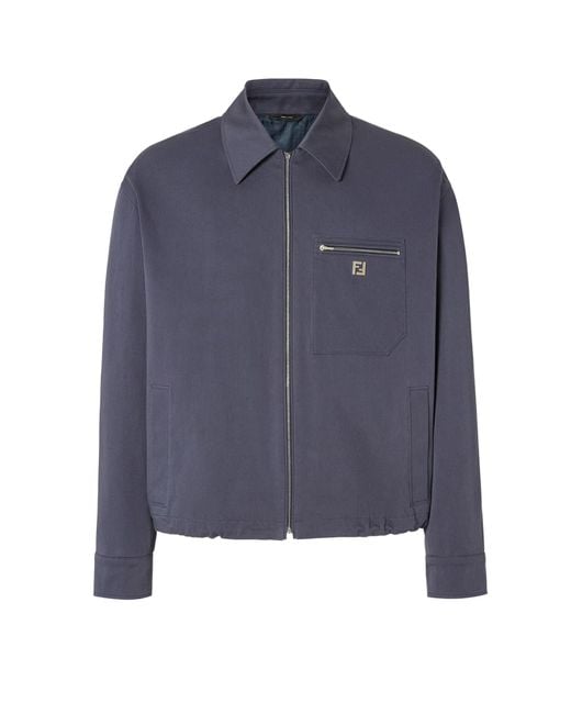 Fendi Blue Cotton Jacket With Ff Detail for men