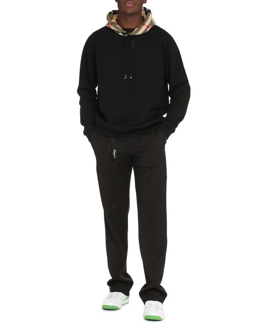 Burberry Blue Check Hood Organic Cotton Hoodie for men