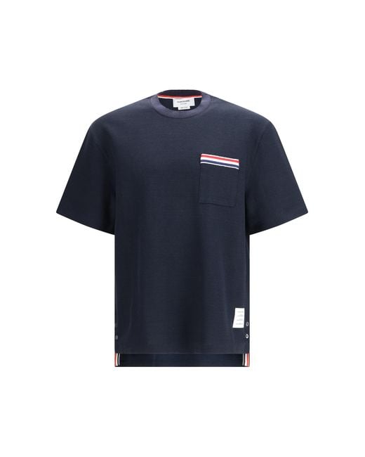 Thom Browne Blue Short-Sleeve Cotton-Linen T-Shirt T-Shirts for men