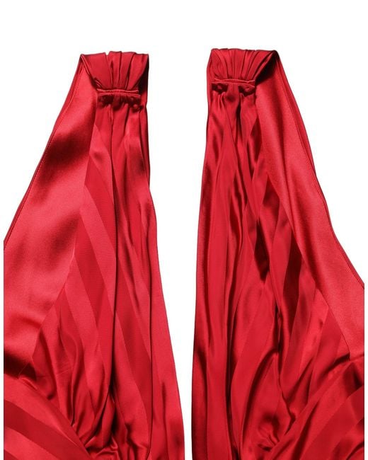 Dolce & Gabbana Red Plunging Halterneck Draped Jumpsuit Dress Viscose