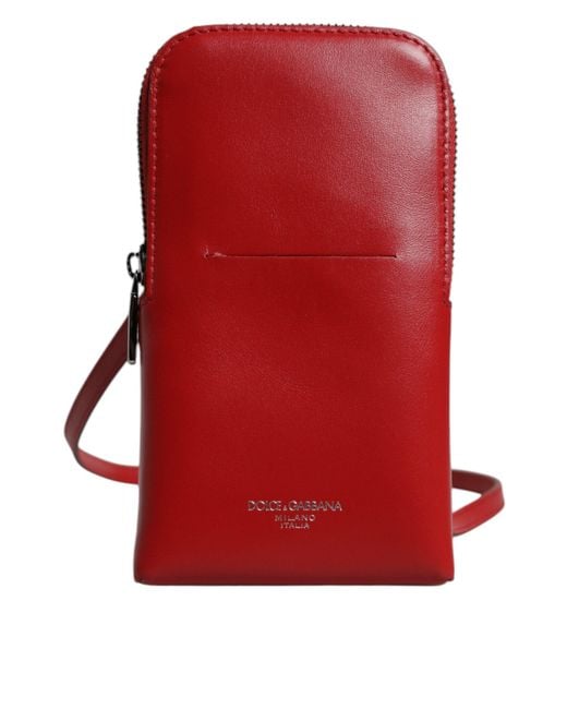 Dolce & Gabbana Red Leather Purse Phone Sling Crossbody Neck Strap Bag for men