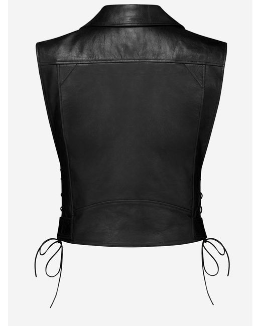 Saint Laurent Black Leather Motorcycle Vest Jacket
