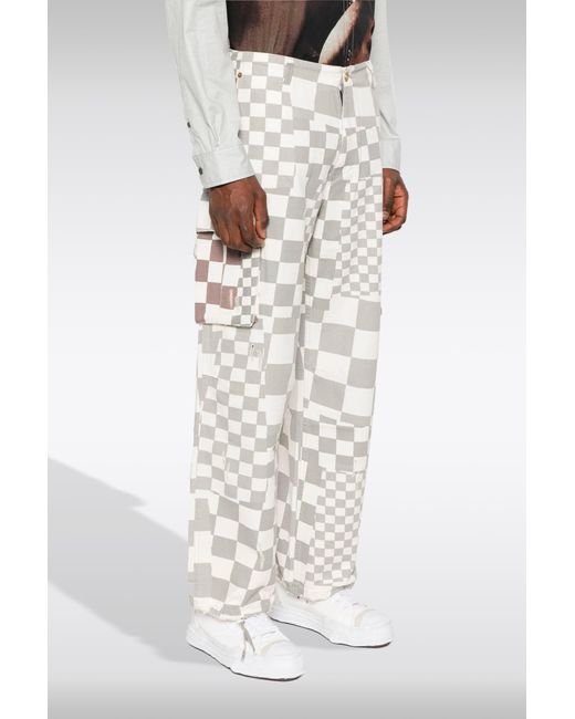 ERL White Printed Cargo Pants Woven/ Checked Cotton Cargo Pants for men