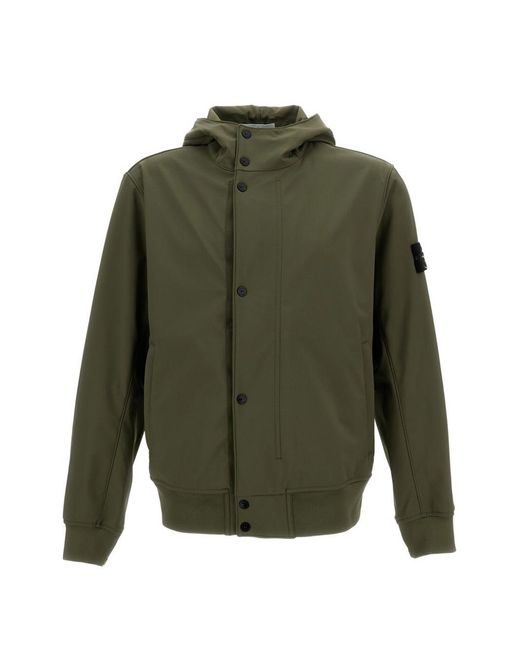 Stone Island Green Soft Shell Hooded Jacket for men