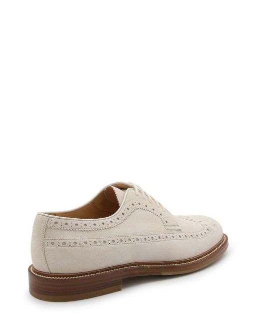 Brunello Cucinelli Brown Perforated-Embellished Lace-Up Derby Shoes for men