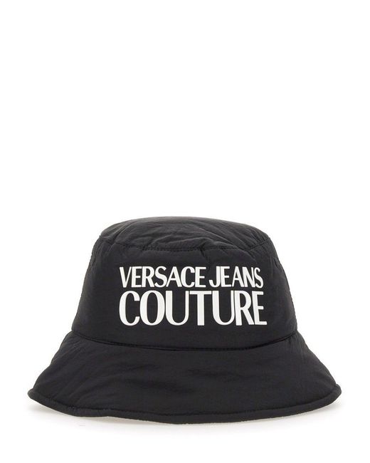 Versace Black Logo Detailed Bucket Hat